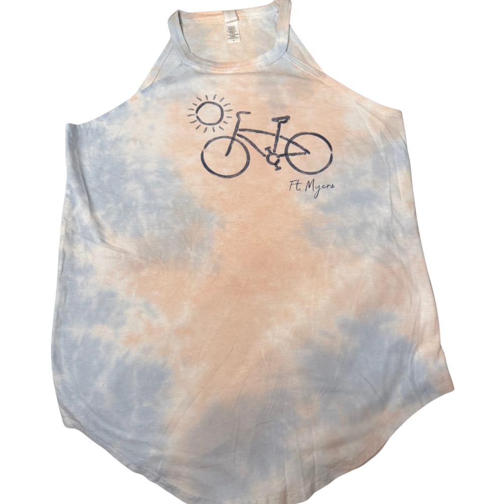 Sunset Tie-Dye Sleeveless Tee with Bicycle Graphic
